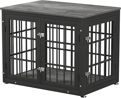 rehomerance 32 Inch Heavy Duty Dog Crate Furniture for Medium and Small Dogs, Decorative Pet House End Table, Wooden Cage Kennel Furniture Indoor, Gray