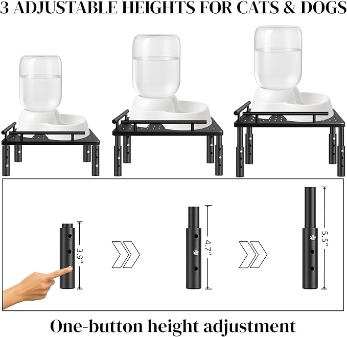 Dog Water Bowl Dispenser Stand & Metal Holder Compatible with Automatic Feeders & Water Dispensers - Adjustable Height, Raised Elevated Platform for Cats, Small & Medium Dogs