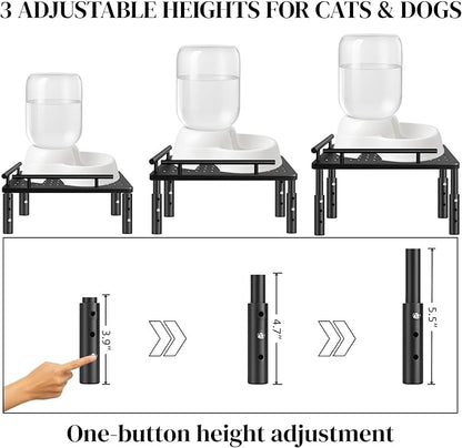 Dog Water Bowl Dispenser Stand & Metal Holder Compatible with Automatic Feeders & Water Dispensers - Adjustable Height, Raised Elevated Platform for Cats, Small & Medium Dogs