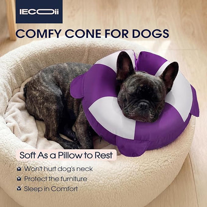 IECOii Soft Inflatable Dog Cone Collar for Small Dogs, Dog Pillow Cone Alternative to Stop Licking Wounds After Surgery, Adjustable & Comfy Recovery Neck Donut Collar for Puppy & Cats, Purple, S