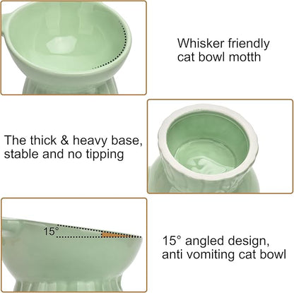 Elevated Cat Food Bowl,8 Oz Ceramic Raised and Tilted Water Bowl,Anti Vomiting and Protect Pets Spines Dishes for Fat Faced Cat, Indoor Cats,Kitten,Small Dog (Yellow)
