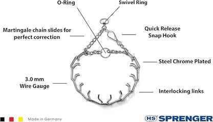 Herm Sprenger Prong Dog Training Collar with Quick Release Ultra-Plus Chrome Plated Steel Pet Pinch Collar for Dogs Anti Pull Training Collar 3mm x 21-22in Medium