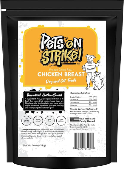 Freeze Dried Chicken Breast for Dogs & Cats (16oz) – Single Ingredient Dog Treats – USA Sourced & Made – High Protein, All Natural, Grain Free – Raw Freeze-Dried Training Treats
