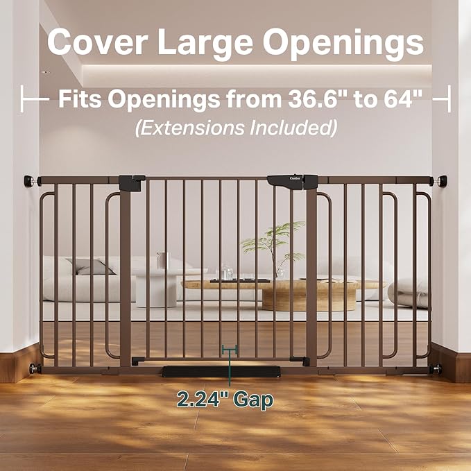 Cumbor Extra Wide Baby & Pet Gate Set, 29.7-51.5" & 36.6-64" Gates with Dual-Lock, Auto-Close, One-Hand Operation for Stairs, Hallways & Doorways