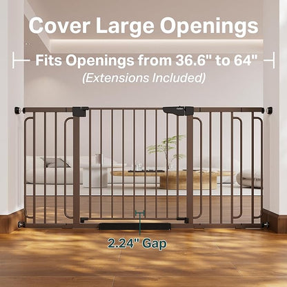 Cumbor Extra Wide Baby & Pet Gate Set, 29.7-51.5" & 36.6-64" Gates with Dual-Lock, Auto-Close, One-Hand Operation for Stairs, Hallways & Doorways