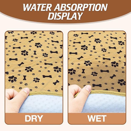 BINGPET Waterproof Dog Food Mat Non-Slip - 2 Pack Dog Bowl Mat Absorbent Pet Feeding Mats Washable Pee Pads for Puppies Cats, Bone & Paw Pattern 35.4" X 23.6"