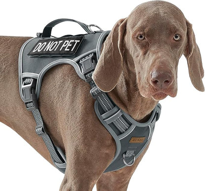 AUNZO Gray Tactical Dog Harness for Large Dog Breeds, No Pull Adjustable Pet Harness with Handle, Reflective K9 Military Service Dog Vest for Walking Hiking Training, Gray, XL