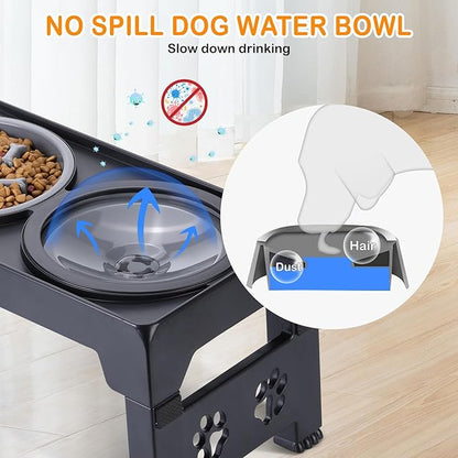 LALOBLUE Elevated Dog Bowls, Raised Dog Bowl with 2 Stainless Steel Dog Food Bowls, Dog Bowls Stand Adjusts to 5 Heights 2.95", 8.46", 9.65", 10.82", 12.01" for Small Medium Large Dogs Cats Pets,Black