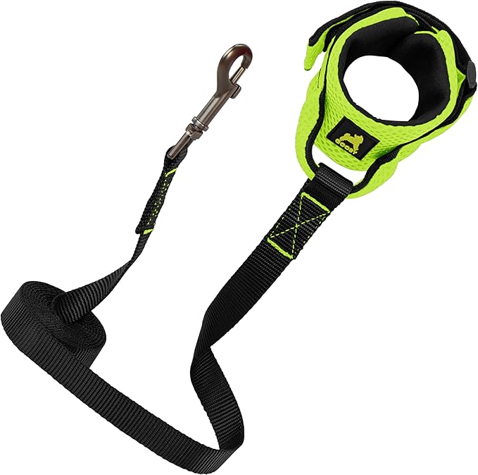 Gooby Soft Mesh Wrist Band Surfer Leash - Lime, 6 FT - Comfortable Hands Free Leash with Elastic Band for Small, Medium and Large Dogs