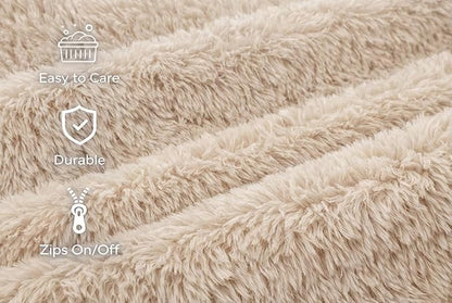KOPEKS Orthopedic Memory Foam Dog Bed 7" Inch Thick Extra Large Dog Bed with Pillow Fluffy Brown 50"x34"x10" Includes Waterproof Liner & Durable Removable Cover with Smart Design