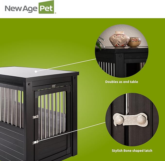 New Age Pet ECOFLEX InnPlace Dog Crate & End Table, Indoor Furniture Style Pet Kennel for Small, Medium, Large & XL Dogs, Durable Composite, Espresso Black, Large