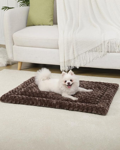 Washable Dog Bed Mat Reversible Dog Crate Pad Soft Fluffy Pet Kennel Beds Dog Sleeping Mattress for Large Jumbo Medium Small Dogs, 29 x 18 Inch, Brown