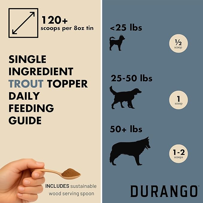 Durango Trout Dog Food Topper, Single-Ingredient Dried Trout Dog Food Topper for Dry Food, Fish Protein Dried Mixer, for Sensitive Stomach Meal Booster with Omega Rich Meal Booster, 120+ Servings