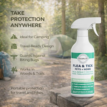 Flea Spray for Home & Pets - Flea and Tick Prevention for Dogs - Plant Based Repellent with Natural Essential Oils for Dog Flea Treatment Protection - Peppermint Scent - 16 Fl Oz