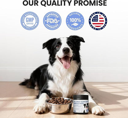 Dog Allergy Skin Relief Chews for Hotspot & Dry Skin, Itchy Skin Relief Supplement for Dog Paw Licking, Anti-Itch Soft Chews with Colostrum-Fish Oil-Probiotic to Boost Immune System 180ct