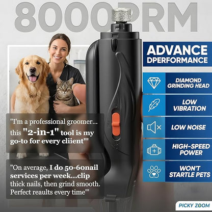 2-in-1 Dog & Cat Nail Clippers and Grinder with Light – Safety Guard to Avoid Overcutting, Sharp Blade, Painless Quiet Pet Nail Claw Trimmers, Professional Grooming Tool for Large Small Pets