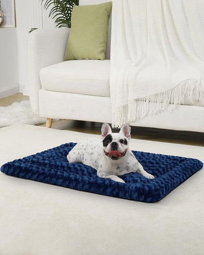 Washable Dog Bed Mat Dog Crate Pad Soft Fluffy Pet Kennel Beds Dog Sleeping Mattress for Large Jumbo Medium Small Dogs, 35 x 22 Inch, Blue