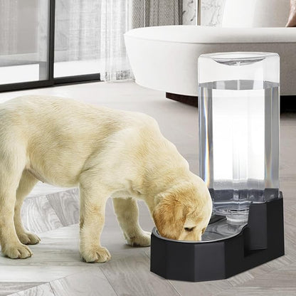 Sfozstra Large Dog Water Dispenser: 9L Gravity Black Gravity Water Feeder - Dishwasher-Safe Stainless Steel Bowl - Easy Clean - for Medium/Large Dogs - Multi-Pet Homes - Garage/Garden/Patio