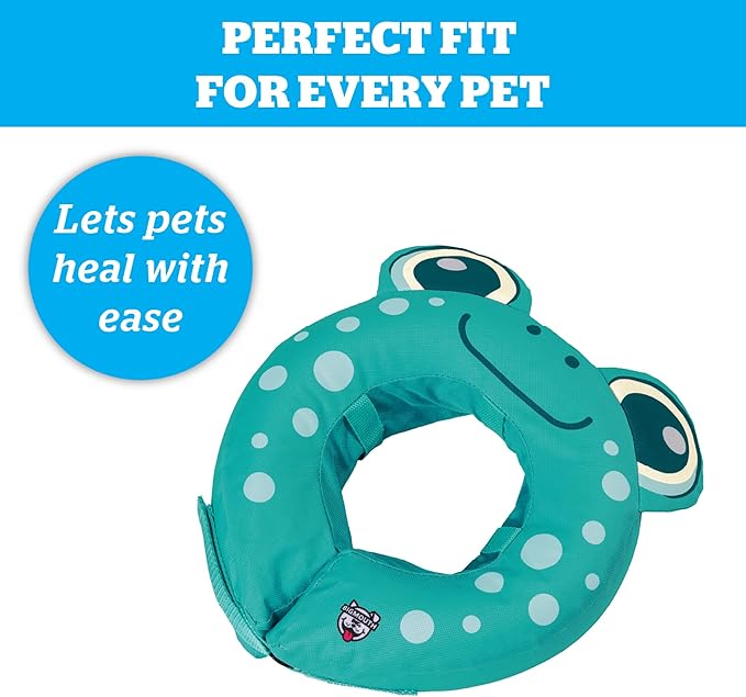 Frog Inflatable Recovery Collar, Comfortable Cone Replacement for Pet Surgery, Protective Collars to Prevent Licking & Biting, Size Large