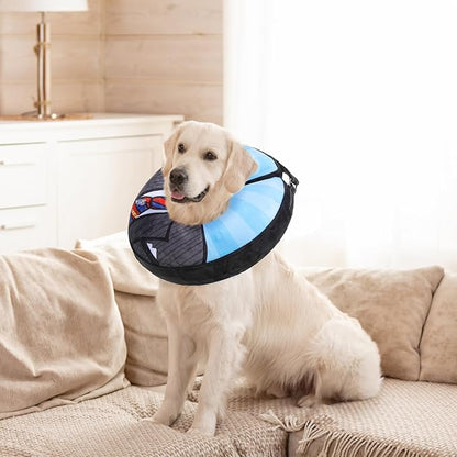 SCENEREAL Dog Cone Alternative After Surgery Pet Recovery Collar for Small Medium Large Dogs Cats, Adjustable Inflatable Donut to Prevent Licking, Black Suit Print E-Collars