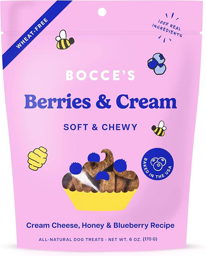 Bocce's Bakery 'Berries & Cream Treats for Dogs, Wheat-Free Everyday Dog Treats, Made with Real Ingredients, Baked in The USA, Natural Soft & Chewy Cookies, Cream Cheese & Blueberry, 6 oz