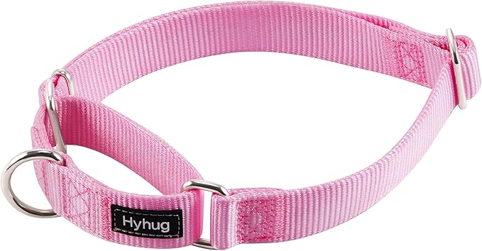 Hyhug Martingale Dog Collar Medium Pink |Escape - Proof Heavy Duty Nylon Durable No Slip, Ideal for Training & Daily Walks