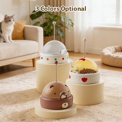 Pet Food Dispenser Interactive Training for Cats and Dogs Feeding Device, Self Soothing and Soothing Sound Toy (Brown)