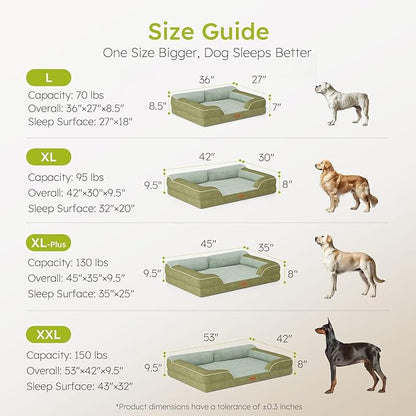 Dog Beds for Large Dogs, Orthopedic Dog Bed with Cooling Gel Memory Foam, Waterproof Large Pet Bed with Removable Washable Cover, 36" Pet Sofa Couch Dutch Velvet with Bone Toy, Dark Green