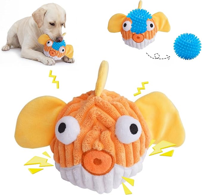 Interactive Squeaky Dog Chew Toy,No Stuffing Interactive Chew Toy for Small Medium Large Dogs, Training Reward Gift for Pets(Yellow Fish)