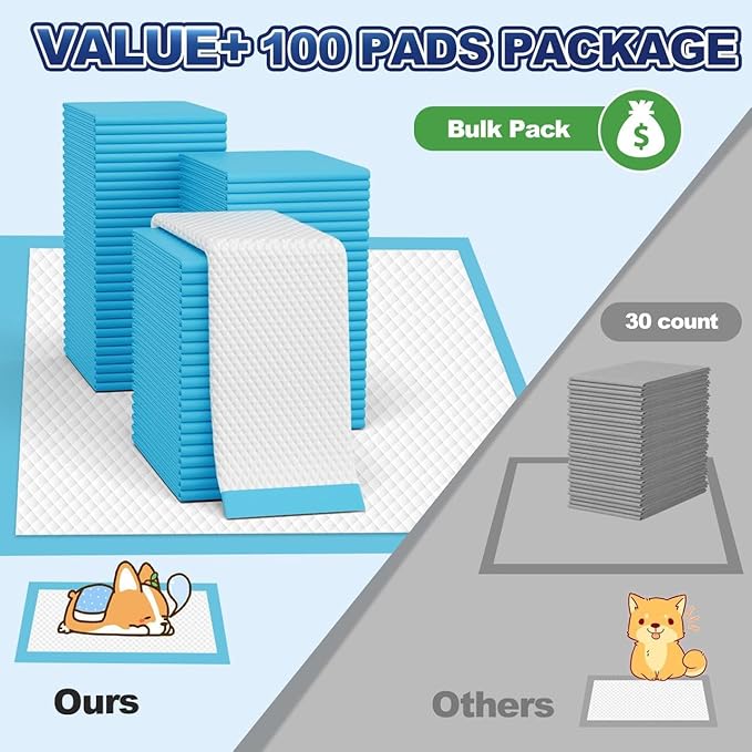 Puppy Pads XL 100 Count, Dog Pee Pads Extra Large, 34"x28" Pee Pads for Dogs, X-Large Disposable Dog Training Pads Super Absorbent&Leak-Proof, Quick-Dry Potty Piddle Pads for Doggy, Cats, Pet Supplies