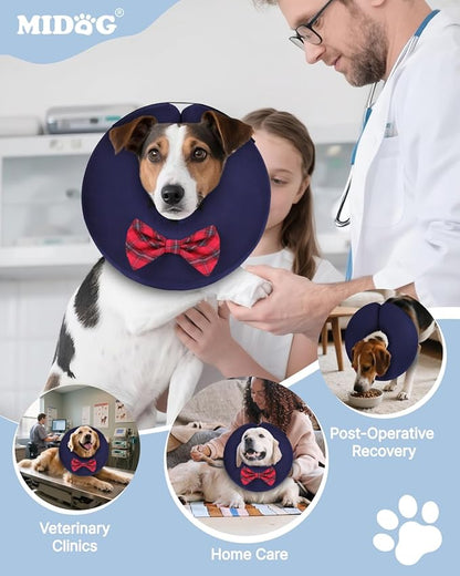 MIDOG Dog Cone Collar for Large Medium Dogs, Soft Inflatable Dog Cone Alternative After Surgery, Adjustable Protective Recovery Cone - Alternative E Collar Does Not Block Vision (Bow Tie,XS)