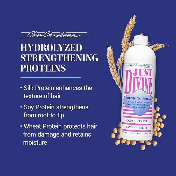 Chris Christensen Just Divine Dog Brushing Spray Concentrate, Groom Like a Professional, Prevents Brushing Damage, Light Detangler, All Coat Types, Made in USA, 16oz