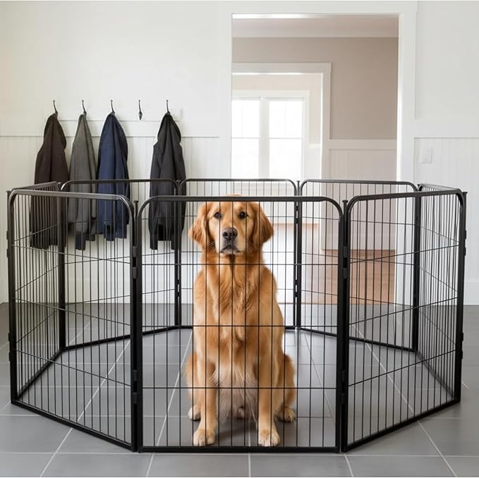 Dog Playpen w/Carrying Case for Indoor or Outdoor Use – 40 Inch, 24 Black Panels - Portable Metal Exercise Pen for Medium & Large Dogs - Pet Fence Kennel Crate for House, RV, or Travel