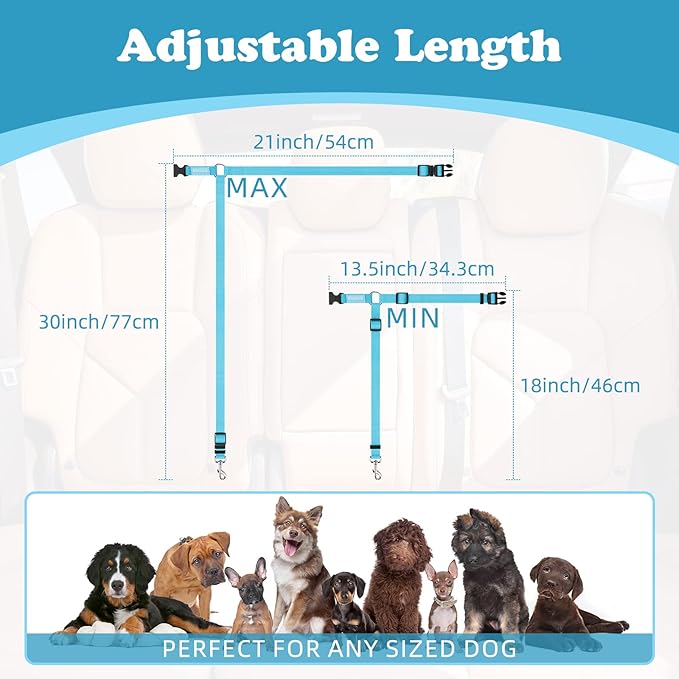 BWOGUE Pet Dog Cat Seat Belts, Car Headrest Restraint Adjustable Safety Leads Vehicle Seatbelt Harness (1 Pack, Blue, Not Elastic)