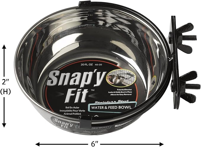 MidWest Homes for Pets Snap'y Fit Stainless Steel Food or Water Bowl, Holds 20 Ounces, Mounts to Wire Crates, No-Tip Design, Rust-Resistant, for Small Dogs and Cats