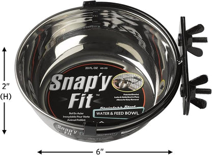 MidWest Homes for Pets Snap'y Fit Stainless Steel Food or Water Bowl, Holds 20 Ounces, Mounts to Wire Crates, No-Tip Design, Rust-Resistant, for Small Dogs and Cats