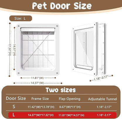 Never Rust Plastic Dog Door with Soft Clear Magnetic Flap and Snap-in Closing Panel, 15x18'' 2-Way Locking Pet Door for Doors and Walls up to 2.17'' Thick, Weatherproof Cat Door, Easy to Install (L)