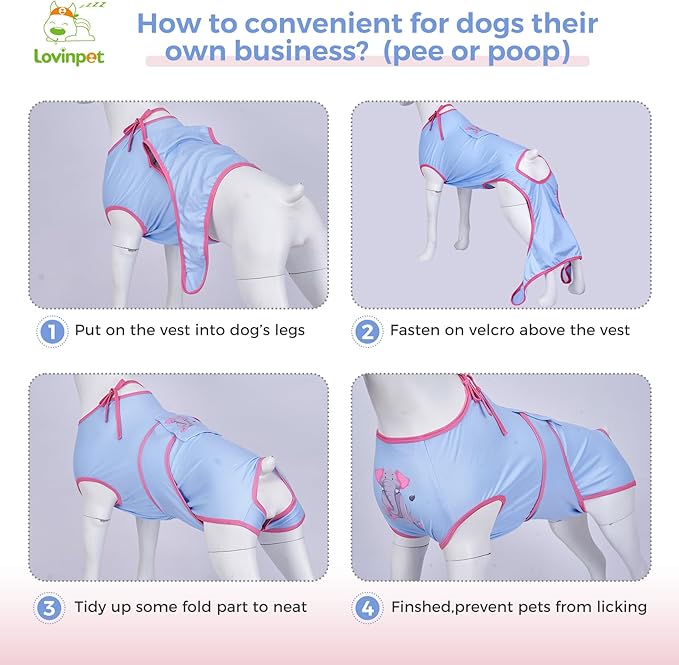 LovinPet Dog Recovery Suit for Large Medium Dogs - Bodysuit Onesie for Shedding Skin Disease Pet Pajamas Dog Anti Licking for Abdominal Wound After Surgery,Elephant,Blue,M