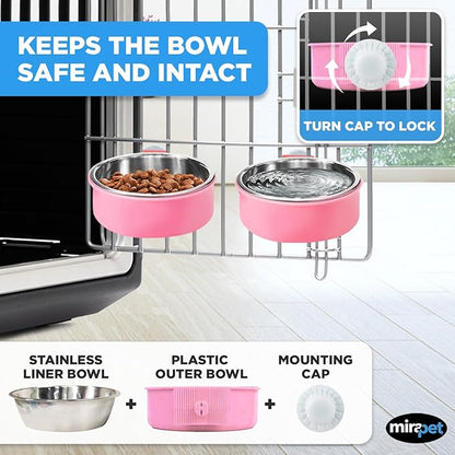 Mirapet's Dog Water Bowl & Cat Food Bowl Set of 2 - Multipurpose Pet Bowl Set - Premium Quality Cat Water Bowl Made for The Perfect Feeding Experience - No-Spill Dog Bowl for Crate (Large, Pink)