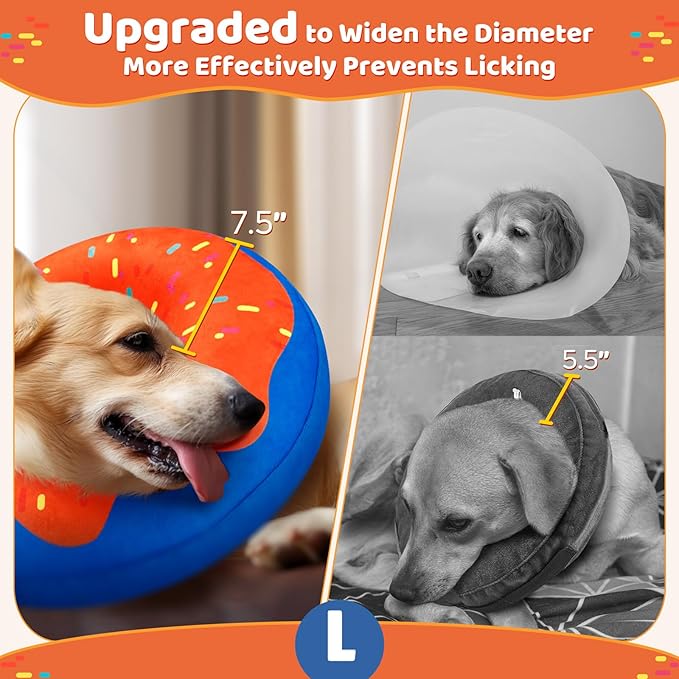 Gimars Large Inflatable Dog Cone Alternative Dog Donut Collar After Surgery, Soft Neck Pillow Recovery Cone, Elizabethan Collar Alternative for Medium and Large, L Neck:12"-18"