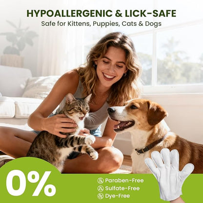 12PCS Hypoallergenic Pet Glove Wipes for Dogs & Cats - Quick Clean & Deodorizing Between Baths & Travel | Dog Washing Wipes for Fur, Butt, Paws, Eyes & Ears |Cat Cleaning Gloves for Grooming & Bathing