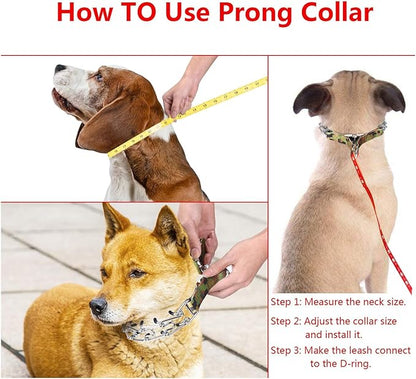 Dog Training Collar, Dog Prong Collar,High Strength Quick Release Metal Buckle,Comfort Rubber Tips,for Medium Dogs(3.0mm, 19.6-Inch, Camouflage Green)