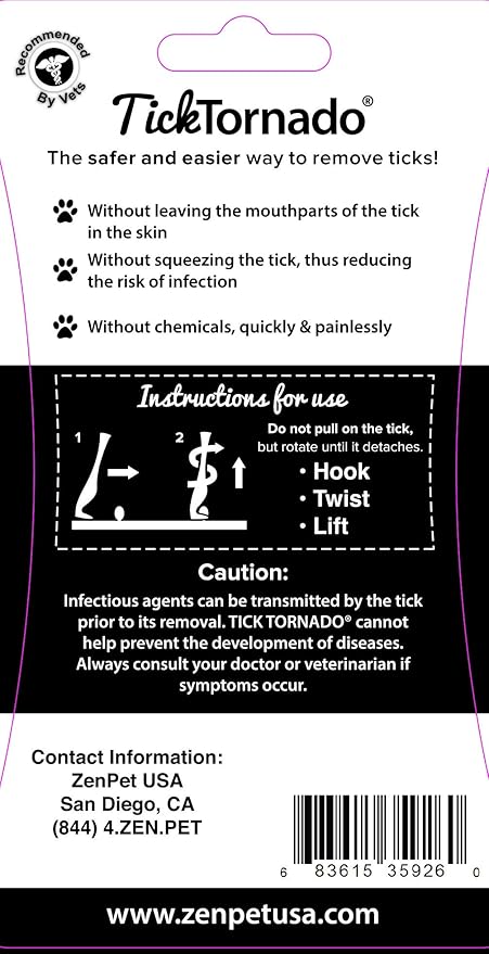 ZenPet Tick Tornado Tick Remover Tool for Dogs, Cats, Horses, Humans (4 Pack) – Safe & Easy Tick Removal, Vet-Approved Grabber Tool for Hiking, Camping, Travel, Lyme Disease & Infection Prevention