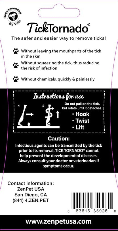 ZenPet Tick Tornado Tick Remover Tool for Dogs, Cats, Horses, Humans (4 Pack) – Safe & Easy Tick Removal, Vet-Approved Grabber Tool for Hiking, Camping, Travel, Lyme Disease & Infection Prevention