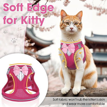 Cat Vest Harness and Leash Set for Walking Escape Proof, Adjustable Kitten Harness Breathable Mesh with Reflective Strips Harness for Kitty Puppy Bunny (Pink,S)