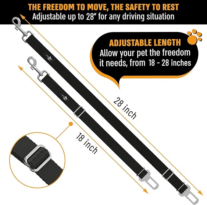 Active Pets Black Car Seat Belt for Dogs 2 Pack, Attaches to Harness & Collar, Adjusts 18" - 24" Safety & Comfort Travel Restraint System Fits Small - Large Pups, Seatbelt Pet Supplies & Accessories