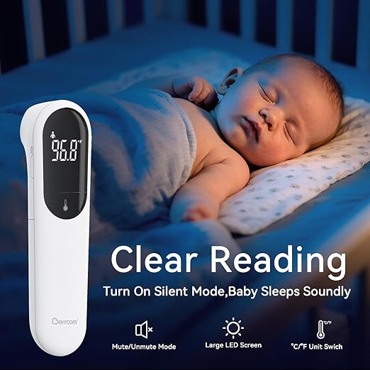 Berrcom Dual Probe Forehead Thermometer - No Touch Digital Thermometer for Adults, Kids, Babies with LED Display, Fever Alarm & Fast Reading