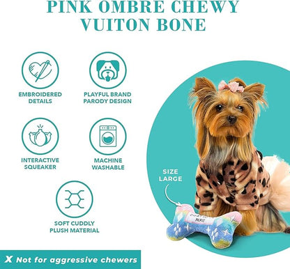Haute Diggity Dog Chewy Vuiton Bone Plush Squeaky Dog Toy, Soft Durable Designer-Inspired Stuffed Puppy Chew Toys for Small & Medium Dogs, Machine-Washable (Pink Ombre) Small