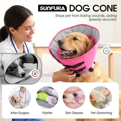 SUNFURA Dog Cone, Soft Cone for Dogs to Stop Licking, Dog E-Collar Alternative After Surgery for Medium Large Dogs, Pet Cones Collar for Wound Healing with Adjustable Buckle, Pink L