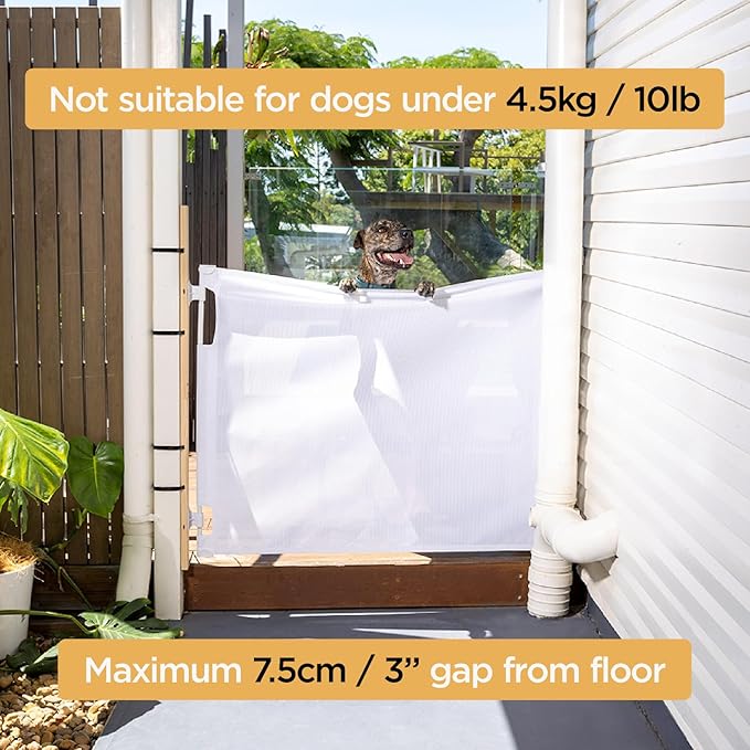 Hakuna Pets Indoor/Outdoor Paw Proof Retractable Dog Gate, 36.6" Tall Extends to 71" Wide, White